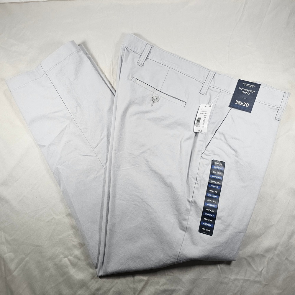 Roundtree & Yorke 38x30 Lt Grey Perfect Chino Andrew Fit Straight Pant NWT 1621